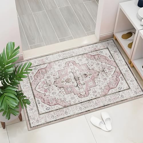 DECOMALL Maila Machine Washable Rugs 2x3ft, Traditional Oriental Pink Rug,Vintage Distressed Large Rugs Carpet for Living Room Bedroom - color: 10pink, size: 2' x 3' (Rectangular)