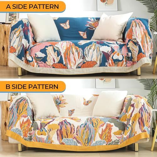 Boho Large Throw Blanket for Bed Couch 60" x 80 "100% Cotton 4-Layer Gauze Summer Blanket Home Decor Soft Lightweight for Sofa Quilt with Floral Butterfly - color: Butterflies and Flowers, size: 60''x80''