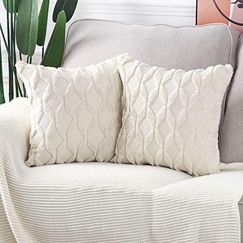 MADIZZ Set of 2 Soft Polyester Short Wool Velvet Decorative Throw Pillow Covers 24x24 inch Beige Square Luxury Style Cushion Cases European Pillow Shell for Sofa Bedroom - color: Cream Beige, size: 24" x 24" (Pack of 2)