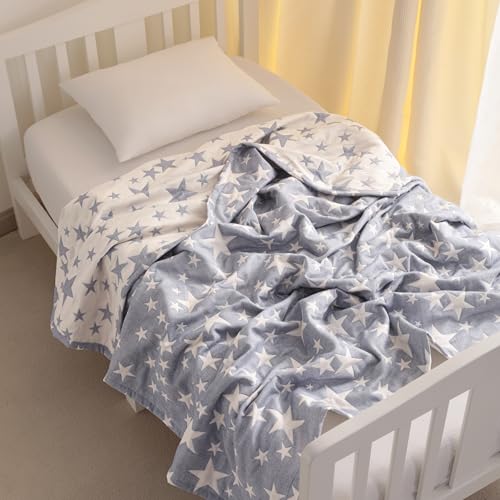 NTBAY 3 Layer Oversized Muslin Cotton Toddler Blanket, 45x60 Inches Jacquard Reversible Nursery Bed Blanket, Super Soft and Thermal Crib Blanket for All Seasons, Baby Gift, 45"x60", Blue/White Star - color: Blue, size: 45x60 Inch (Pack of 1)