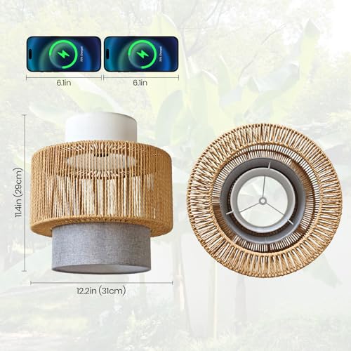 KEESFU 3-tier Drum Lamp Shade for Pendant Lighting Floor Lamps Chandelier，Vintage Rattan and Fibric Lampshade for Hanging Lamp Replacement Shade. - size: style D
