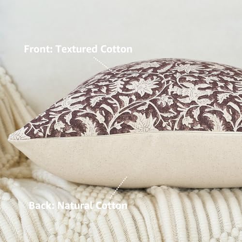FIOUOVO Floral Throw Pillow Covers 20x20 Farmhouse Block Print Pillow Covers Decorative Pillow Covers Couch Pillows for Living Room Vintage Accent Sofa Pillows Set of 2, Burgundy - color: Burgundy, size: 20" x 20" (Pack of 2)