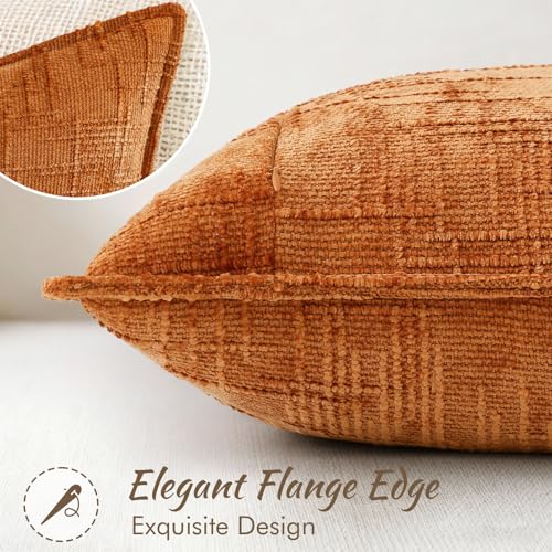 decorUhome Chenille Fall Throw Pillow Covers 20X20 Set of 2, Soft Textured Slubby Modern Decorative Pillow Covers with Elegant Design for Couch, Sofa, Living Room, Burnt Orange - color: Burnt Orange, size: 20" x 20" (Pack of 2)