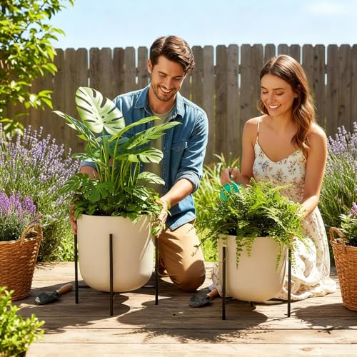 Colingmill 2 Pack Metal Plant Stand for 15" Large Planter Heavy Duty Plant Pot Holder Riser for Indoor Outdoor, Tall Mid Century Modern Flower Pot Stand for Patio Garden Balcony Window, Black