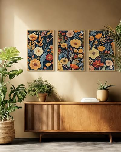 Drsoum Vintage Flower Wall Art Framed Retro Bohemian Boho Colorful Floral Plant Rustic Artwork Nature Botanical Wildflower Prints Bedroom Living Room Ready to Hang 16x24in Natural Framed - color: Botanical Flower, size: 24L" x 16W", Natural Framed