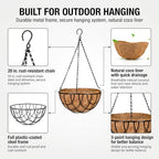Kingbuy 10 Inch Metal Hanging Planter Basket with Coconut Fiber Liner Round Wire Hanging Plant Flower Pot for Home Garden Patio Decoration, Grid Pattern, 2 Pack - size: 10 Inch, style: Grid