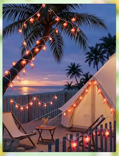 GOOTHY 8.5Ft Pink Flamingo String Lights, Summer Patio Outdoor String Lights with 10 Mini Flamingo Lights, Plug in Decorative Fairy Lights UL Listed for Bedroom Party Birthday Wedding Holiday Decor - color: Pink Flamingo Lights
