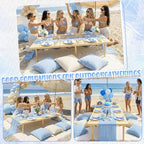 Beeveer 91 x 71 Extra Large Outdoor Boho Picnic Blanket with Table Runner Light Blue, 6 Throw Pillow Covers 6 Napkins Woven Cotton Yarn Oversize Beach Blanket Washable Picnic Camp Wedding - color: Light Blue