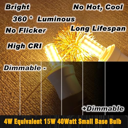 Dimmable Himalayan Salt Lamp Bulbs 15W-40W AC120V 400lm 2700K Warm White S6 C7 T20 4W E12 Mini Candelabra Base for Salt Rock Lamps & Baskets Night Light Decorative String Light Christmas, 8 Pack - color: 2700k Warm White, size: 4 Watt-Dimmable-8 Pack