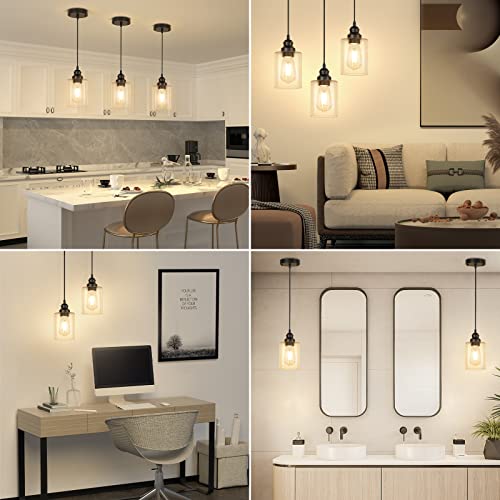 Licperron 2 Pack Modern Black Pendant Lighting, Clear Glass Shade Pendant Lights Kitchen Island, Hanging Ceiling Light Fixture, Farmhouse Pendant Lighting for Dining Room Bedroom Bar Office - size: 2-Pack