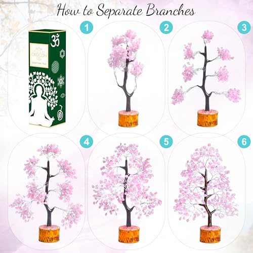 Crocon® Rose Quartz Crystals Tree, Birthday Gifts for Women, Mom, Sister & Girlfriend | Pink Room Decor Healing Crystals | House Warming Gifts Unique Spiritual Present Idea for Woman & Men Decoration - color: 002 Aa Rose Quartz (Sliver Wire)