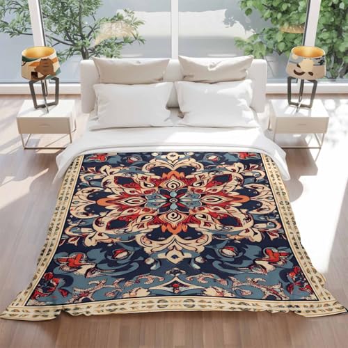 Bohemian Throw Blanket for Couch Gifts for Women Blue Retro Boho Ethnic Farmhouse Colorful Flannel Cozy Soft Thick Blankets Warm Plush Fleece Blanket for Bed Sofa 32" x 48" - size: 32" x 48"