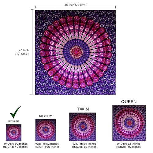 raajsee Indian Cotton Purple Tapestry Mandala Wall Hangings- Tapestry For Bedroom - Indie Wall Tapestry Hippie Room Decor - Boho Small Tapestrys Aesthetic Poster (30x40 Inches / 76x101 Cms) - color: Purple, size: 40"L x 30"W