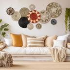 Tatuo 11 Pcs Boho Wall Basket Decor Bulrush Woven Wall Hanging Art Round Farmhouse Rustic Handmade Wicker for Summer Home, Bedroom, Living Room, Kitchen Decorations, Multi Sizes(Dark) - style: Dark