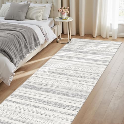 Tortania Area Rug 2x6 Runner Rugs - Washable Soft Neutral Boho Moroccan Farmhouse Rug Indoor Floor Carpet for Living Room Bedroom Kitchen Entryway Under Dining Table Home Office Decor - Light Grey - color: Light Grey, size: 2' x 6' (Runner)
