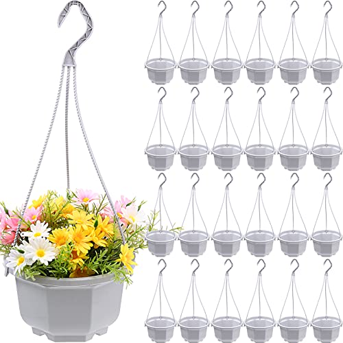 Roshtia 24 Pcs Hanging Plastic Planter Pot with Hook Flower Pots Baskets Hanging Nursery Planter Holder for Outdoor Indoor Plant Garden(Ceramic White,6.7 Inch) - color: Ceramic White, size: 6.7 Inch