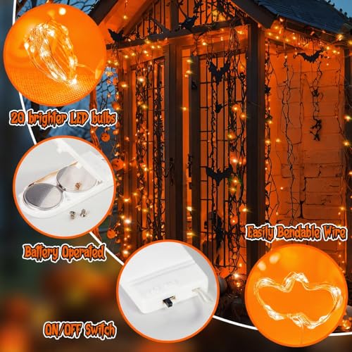 Halloween Orange Fairy Lights Battery Operate,7.2ft 20 LEDs String Lights Silver Copper Wire for Hallowen Christmas DIY Decoration Wedding Party (6 Pack) - color: Orange