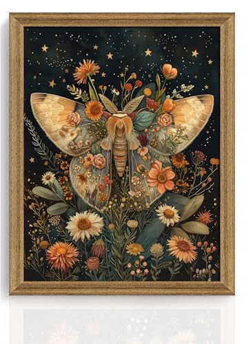 ICHZUMW Dark Cottagecore Room Decor, William Morris Moth Floral Print, Boho Witchy Mystical Home Decor, Goblincore Botanical Wall Art, Dark Academia Canvas for Bathroom Bedroom, 8x10in - color: Moth, size: 10"L x 8"W