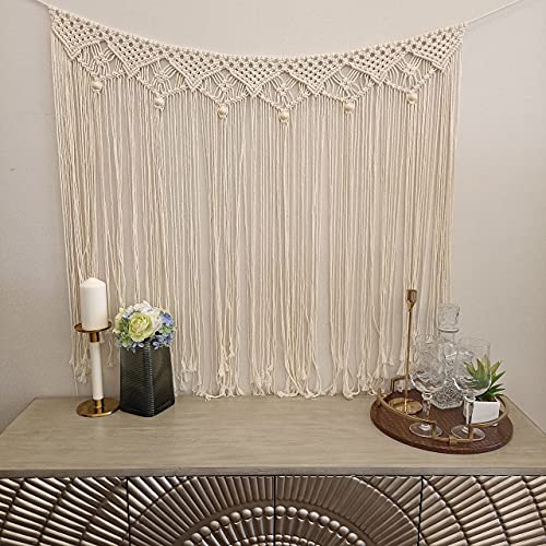 kiido Macrame Wall Hanging, Hanging Wall Tapestry Large Bohemian Wall Decoration Macrame Curtain fringe Backdrop Wall Decor for Wedding Living Room Bedroom Gallery, 38"x 33"