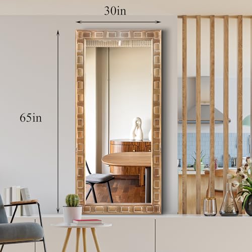 POZINO Full Length Mirror with Solid Wood Frame, 65"x30" Large Rustic Wall Mirror, Farmhouse Rectangle Accent Mirror for Entryway, Hallway, Dressing, Living Room, Bedroom, Horizontal or Vertical - color: Natural Wood, size: 65"Lx30"W
