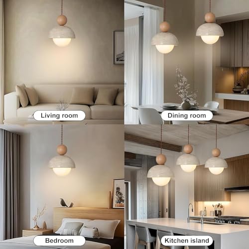 Japanese Wabi-Sabi Yellow Travertine Pendant Lamp Natural Stone Pendant Light with Wood Hanging Light Nordic Mini Pendant Lighting G9 for Kitchen Island Dining Room - color: 1pcs, size: 8.7inch