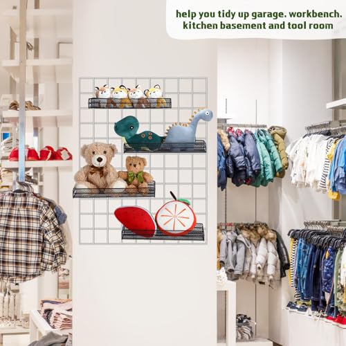 4 Pcs Black Metal Grid Wall Baskets with Hooks Hanging Wire Mesh Basket for Gridwall Wall Mounted Storage Organizer for Home Kitchen Organizing Display - size: Large
