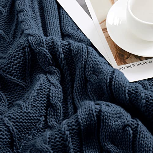 Aormenzy Navy Blue Cable Knit Throw Blanket Queen Size for Bed Couch Sofa, Super Soft Cozy Knitted Blanket 90" x 90" Bed Blankets Full Size - color: Navy Blue, size: 90" x 90", Queen