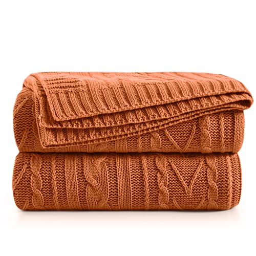 Aormenzy Rust Orange Cable Knit Throw Blankets for Couch Bed Sofa, Acrylic Knitted Blanket, Soft Cozy Throw Blanket, 50" x 60" - color: Rust Orange, size: 50" x 60", Throw