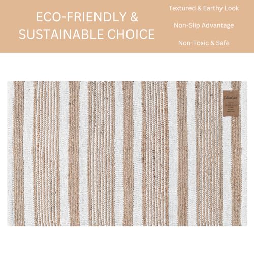 Area Rug Farmhouse 2x3 Feet - Hand Woven Jute Cotton Rug Bohemian Rustic Vintage - Non Slip Floor Rug for Bedroom Living Room Kitchen Dorm Entryway Hallway - Area Rug Natural White - color: Natural White, size: 2'x3'