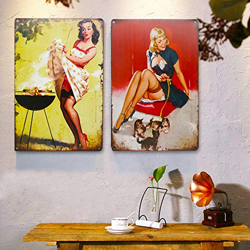6PCS Vintage Metal Tin Wall Sign Plague Poster, Sexy Pinup Girl Black Stockings Temptation Pattern Wall Decor Art Tin Sign for Cafe Bar Pub Beer 8x12 Inch (Tin Sign02) - color: Tin Sign02
