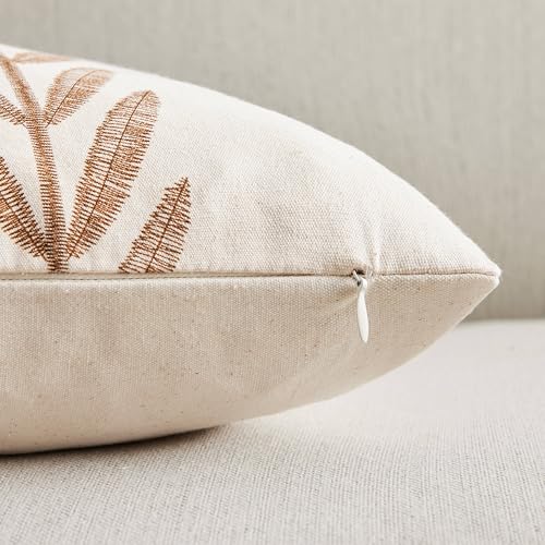 100% Cotton Farmhouse Leaves Throw Pillow Covers Set of 2, 18x18 Inch Caramel Pastoral Decorative Print Cushion Covers for Sofa Bed Living Room Home Decor - color: Caramel, size: 18" x 18" (Pack of 2)