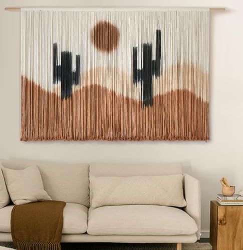 Large Macrame Wall Hanging Macrame Wall Decor 57" W x 35" L Desert Cactus Tie-Dye Large Boho Yarn Wall Decor Scale Wall Art Home Decor - color: BlackBrown