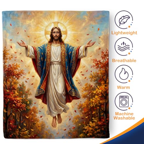 Aimego Jesus Christian Faith Flannel Blanket, Inspirational Gift for Women Men, Cozy Religious Throw for Couch Bed Thanksgiving Home Decor, 50"x60" - color: A-jesus Blanket