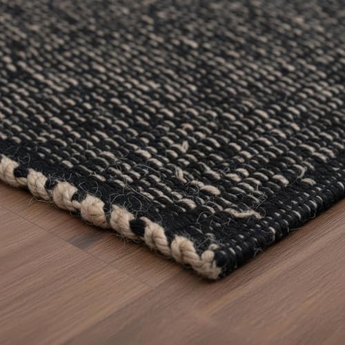 Black 8x10 Cotton Jute Rug Braided Construction - Farmhouse Woven Carpet - Mid-Century Modern Floor Covering for Bedroom Living Room, 8' x 10' - color: Black, size: 8' x 10'