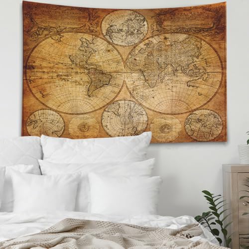 CAPSCEOLL Tapestry World Map, Wall Tapestries Vintage Map Tapestry Wall Hanging Kids Tapestries for College Room Decor 60X50 Inches,Brown Yellow - color: Brown Yellow, size: 60"L x 50"W