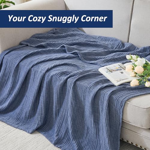 EMME Cotton Muslin Large Throw Blanket Couch Breathable Gauze Soft Lightweight Bed Blankets Adults (Heather Navy, 50"x70") - color: 02 - Navy, size: Large Throw (50" X 70")