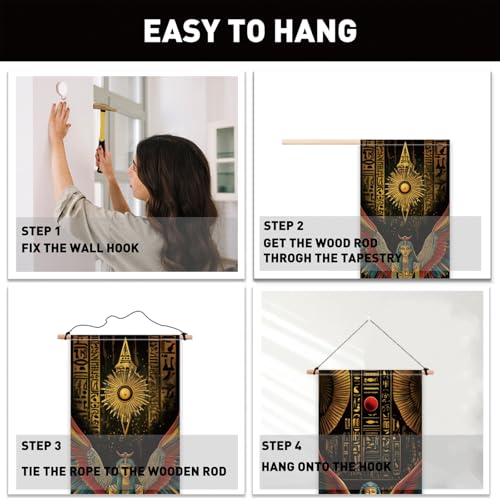 PLIGREAT 2 Pack Egyptian Tapestry with Tassels, Ancient Egypt Goddess Art Wall Hanging Vertical Narrow Egypt Civilization Home Wall Tapestry for Bedroom Living Room, 52" x 13" - color: yellow,brown