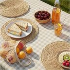 3Pcs Boho Trivets for Hot Dishes, 8 Inch Heat Resistant Hot Pads, Braided Pot Holders for Kitchen Countertop, Farmhouse Boho Decor with Storage Basket