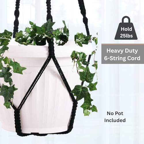 Giant XXL 55 Inches Macrame Planter Hanger Large for 15 inch Pot + Swag Hook | Extra Large Hanging Planter for Indoor Plants | No Pot/Plant Included (XXL Black) - color: Black