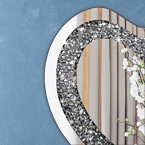DMDFIRST Crystal Crush Diamond Heart Shaped Silver Mirror for Wall Decoration 20x20x1 inch Wall Hang Frameless Mirror Acrylic Diamond Décor. - size: 20"L x 20"W