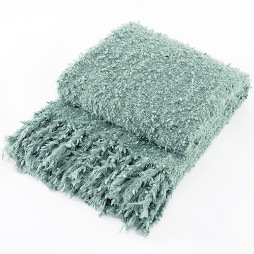 Knit Throw Blanket Fluffy Fuzzy Soft Lightweight Cozy Farmhouse Tassels Chunky Knitted Throws for Couch Sofa Bed (Sage Green, 50"x60") - color: Sage Green, size: 50"x60"
