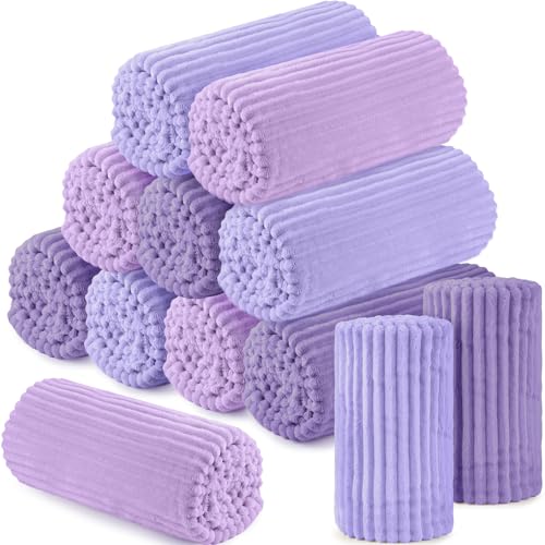 Buryeah 12 Pcs Flannel Throw Blanket Bulk 50 x 60 in Sleepover Blanket Outdoor Wedding Throw Lightweight, Oeko-tex Standard 100 Certified for Sofa Homeless Gifts (Purple Series) - color: Purple Series