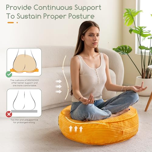 HIGOGOGO 6" Extra Thick Floor Pillow Cushion for Adults, Meditation Cushion Pillow, Large Round Floor Sitting, Tufted Corduroy Cover, for Tatami Living Room or Yoga, 22x22 Inch, Orange - color: Round Orange, size: 6" Thick(Pack of 1)