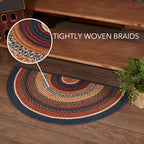 VHC Brands Stratton Primitive Jute Blue Red Striped Accent Rug for Entryway Kitchen Bathroom, Rustic Decor - Half Circle 16.5"x33" - size: 16.5x33