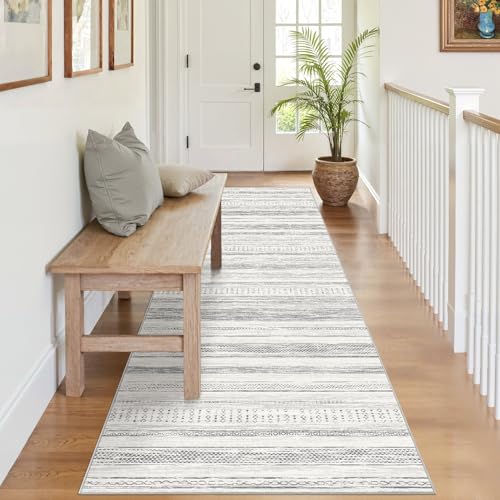 Tortania Area Rug 2x6 Runner Rugs - Washable Soft Neutral Boho Moroccan Farmhouse Rug Indoor Floor Carpet for Living Room Bedroom Kitchen Entryway Under Dining Table Home Office Decor - Light Grey - color: Light Grey, size: 2' x 6' (Runner)
