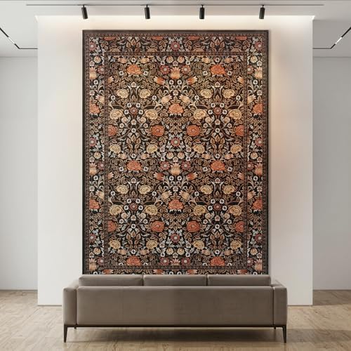 GarveeHome Brown Vintage Floral Small Rug 2x3 Door Mat Indoor Rugs for Entryway Washable Non-Slip TPE Backing Soft Low-Pile Rugs for Bathroom Bedroom Kitchen Entrance - color: A Brown / Black, size: 2' x 3' (Rectangular)