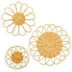 Weysat Sunflower Boho Wicker Wall Decor Baskets Set of 3, 11.81 Inch Round Macrame Wall Hanging, Rattan Rustic Art Country Style for Bathroom Living Room Garden Office Nursery Decor
