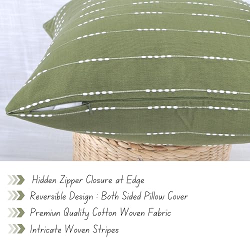 Cotton Pillow Covers 18x18 inches Olive Green/Woven Striped Pattern Contemporary Modern Luxury Cushion Covers Simple Throw Pillow Cases for Living Room Sofa Couch Bed Set of 2 - color: Olive Green, size: 18" x 18" (Pack of 2)