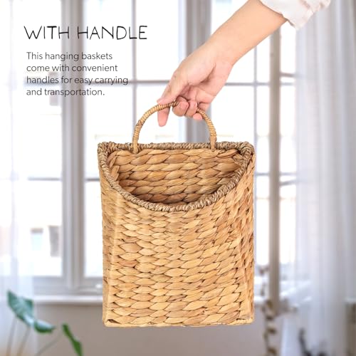 Woven Hanging Water Hyacinth Baskets, Hanging Wall Wicker Basket, Handmade Organizer Baskets, Hanging Flower Basket for Shelves, Walls, Doors, Balconies, Front of House, Garden, Farmhouse, Home. - color: Light Brown