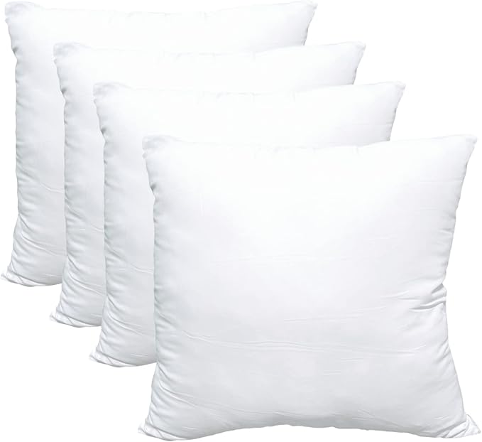 Luxury Pillow Inserts, Pack of 4, 16 x 16 inches Hypoallergenic Ultra Soft White Polyester Microfiber Durable Couch Cushion Fillers